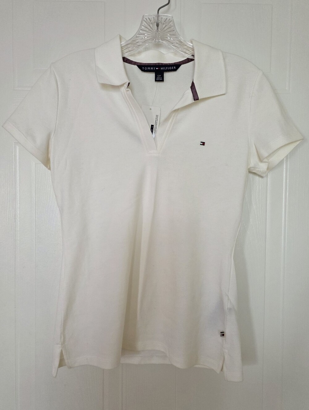 Tommy Hilfiger Short-Sleeve Polo Top, White, Small
